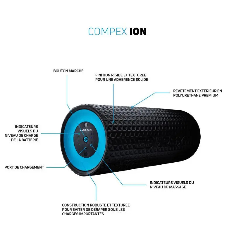 Rouleau de massage Ion Compex, conçu pour soulager les tensions musculaires et améliorer la circulation sanguine.