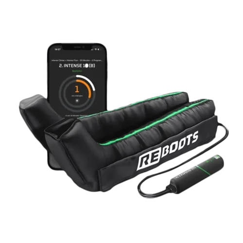 Bottes de compression Reboots Go Lite, conçues pour améliorer la circulation sanguine et accélérer la récupération musculaire.