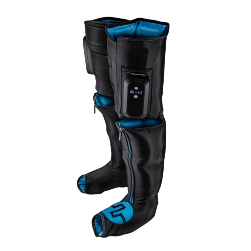 Bottes de compression Compex Ayre, conçues pour améliorer la circulation sanguine et réduire les douleurs musculaires post-effort.